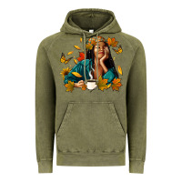 Vintage Olive Fall afro woman with coffee Vintage Hoodie - RanaPortraitStore