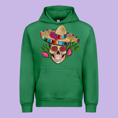 Mexican Skull Sombrero Roses Cactus Serape Urban Hoodie Designed By Artiststas