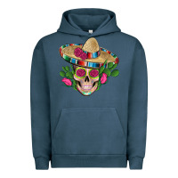 Pigment Midnight Navy mexican skull sombrero roses cactus serape Urban Hoodie - Artiststas