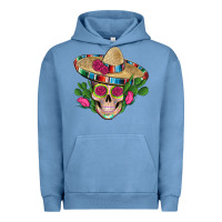 Pigment Pebble Blue mexican skull sombrero roses cactus serape Urban Hoodie - Artiststas