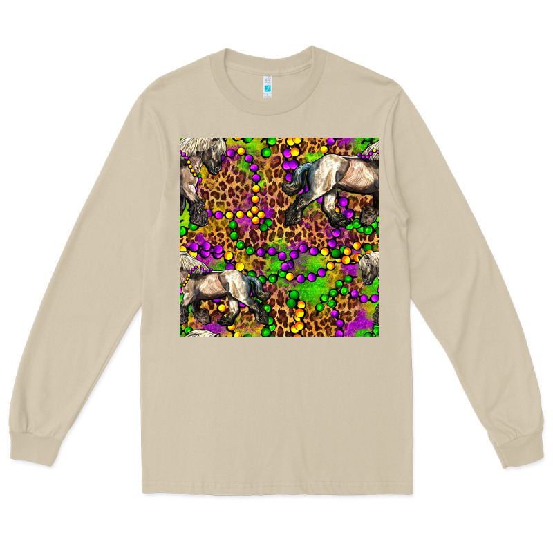 Mardi Gras Leopard Horse Seamless Pattern Long Sleeve Tee by FaDigitalArtStudio | Teevron