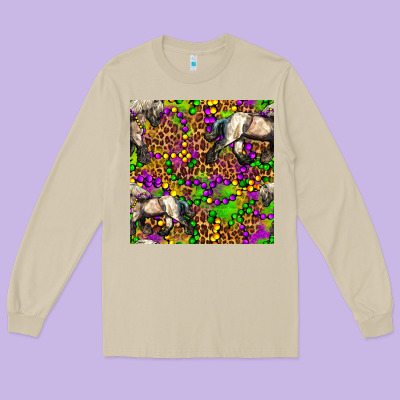 Mardi Gras Leopard Horse Seamless Pattern Long Sleeve Tee Designed By Fadigitalartstudio