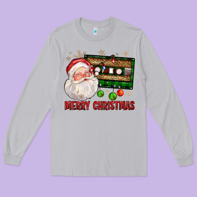 Merry Christmas Santa Cassette Long Sleeve Tee Designed By Fadigitalartstudio