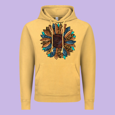 Fall Tooled Leather Sunflower Vintage Hoodie Designed By Ranaportraitstore