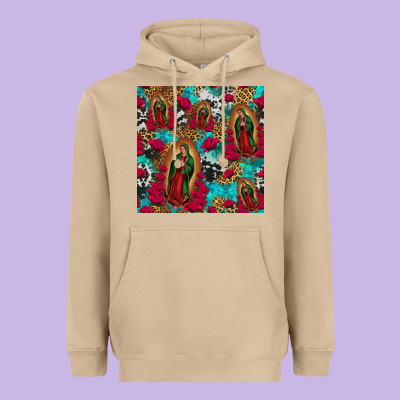 Lady Of Guadalupe Western Seamless Heavyweight Hoodie Designed By Jasminsmagicworld
