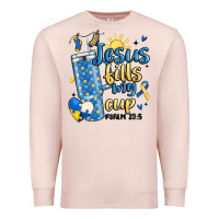 Pale Pink down syndrome jesus fills my cup Premium Sweatshirt - MaliasSmallBusiness