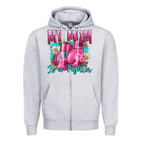 Heather Grey Breast Cancer My Mom Is A Fighter Zipper Hoodie - Artiststas