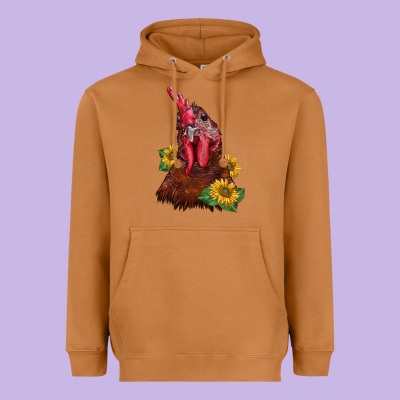 Rooster Sunflower Heavyweight Hoodie Designed By Barkaloodesign