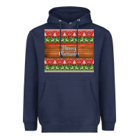 Navy merry christmas knitted reindeer pattern Heavyweight Hoodie - Jasminsmagicworld