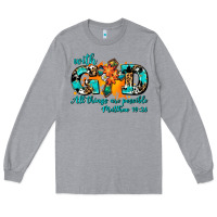 Heather Grey with god all things are possible. cross Long Sleeve Tee - AdoDesignShop