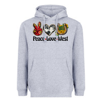 Heather Grey peace love west Heavyweight Hoodie - BarkalooDesign