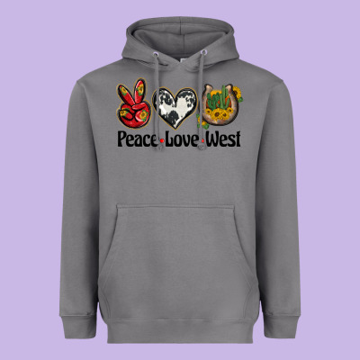 Peace Love West Heavyweight Hoodie Designed By Barkaloodesign