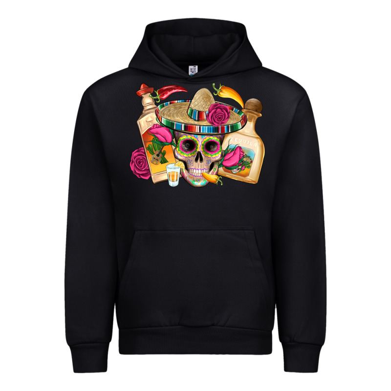 Mexican Skull Sombrero Tequila Bottle Paper Roses Urban Hoodie by Artiststas | Teevron