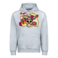 Heather Grey mexican skull sombrero tequila bottle paper roses Urban Hoodie - Artiststas