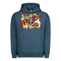 Pigment Midnight Navy mexican skull sombrero tequila bottle paper roses Urban Hoodie - Artiststas