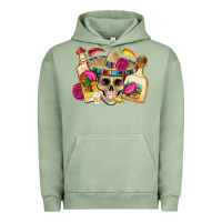 Pigment Oil Green mexican skull sombrero tequila bottle paper roses Urban Hoodie - Artiststas