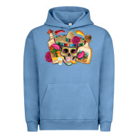 Pigment Pebble Blue mexican skull sombrero tequila bottle paper roses Urban Hoodie - Artiststas