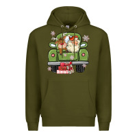 Army Green christmas santa and reindeer truck Premium Hoodie - MaliasSmallBusiness