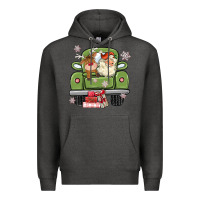Charcoal Heather christmas santa and reindeer truck Premium Hoodie - MaliasSmallBusiness