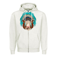 Oatmeal Heather hereford indian headdress Zipper Hoodie - JahusDesignShop