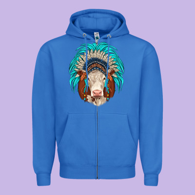 Hereford Indian Headdress Zipper Hoodie Designed By Jahusdesignshop
