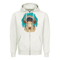 Oatmeal Heather charolais indian headdress Zipper Hoodie - JahusDesignShop