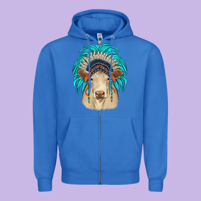 Charolais Indian Headdress Zipper Hoodie Designed By Jahusdesignshop
