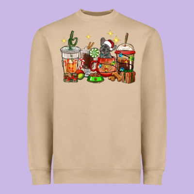 Heavyweight Sweatshirt Christmas coffee cups with French Bulldog