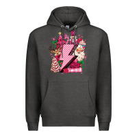 Charcoal Heather pink christmas lightning bolt Premium Hoodie - MaliasSmallBusiness