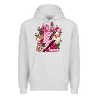 Dove Grey pink christmas lightning bolt Premium Hoodie - MaliasSmallBusiness