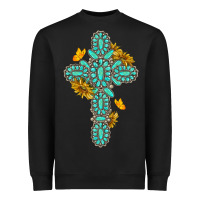 Black gemstone cross with sunflowers and butterflies Heavyweight Sweatshirt - texasbilliewilder
