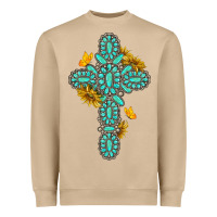 Mushroom gemstone cross with sunflowers and butterflies Heavyweight Sweatshirt - texasbilliewilder