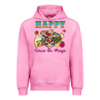 Fuchsia Pink Happy Cinco De Mayo Mexican Skull Tequila Bottle Roses Cactus Urban Hoodie - Artiststas