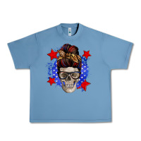 Pebble Blue American mom skull Urban Heavy Tee - Zillion Design Studio