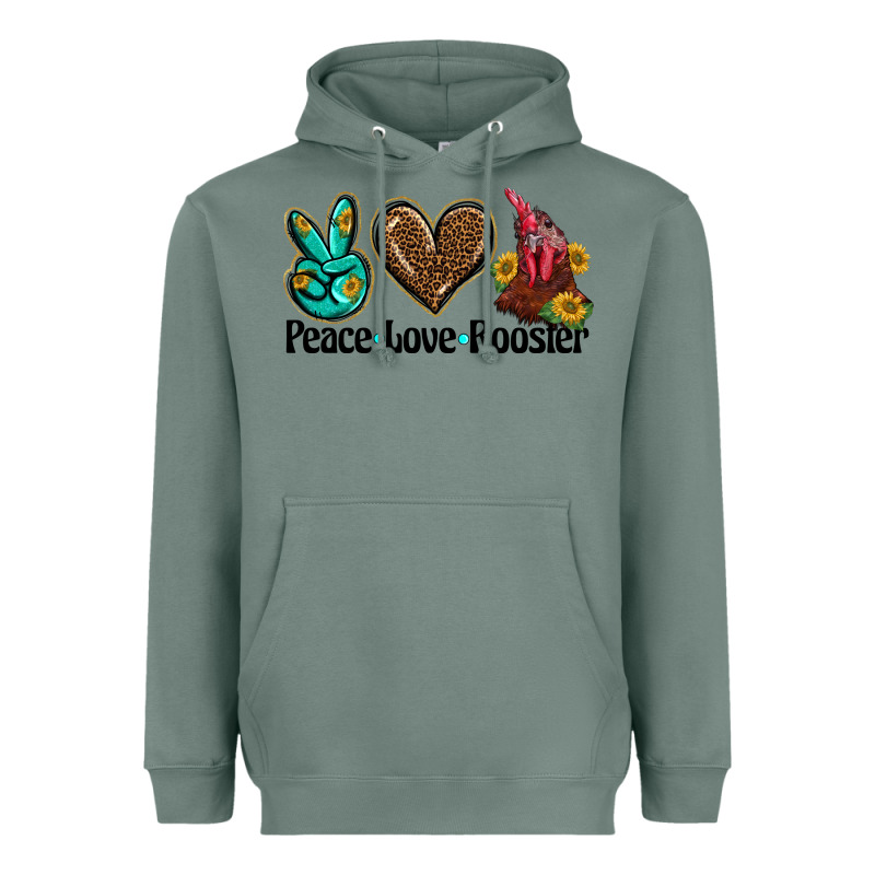 Peace Love Rooster Heavyweight Hoodie by BarkalooDesign | Teevron
