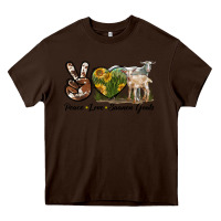 Chocolate Brown Peace Love Saanen Goats Heavy Core Tee - LillyAllenDesigns