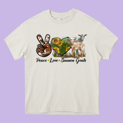 Peace Love Saanen Goats Heavy Core Tee Designed By Lillyallendesigns