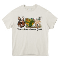 Cream Peace Love Saanen Goats Heavy Core Tee - LillyAllenDesigns