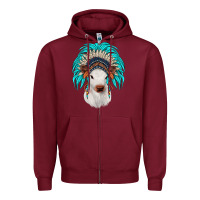 Calf Indian Headdress Zipper Hoodie | Teevron