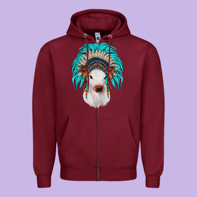Calf Indian Headdress Zipper Hoodie Designed By Jahusdesignshop
