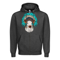 Charcoal Heather calf indian headdress Zipper Hoodie - JahusDesignShop