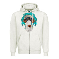 Oatmeal Heather calf indian headdress Zipper Hoodie - JahusDesignShop