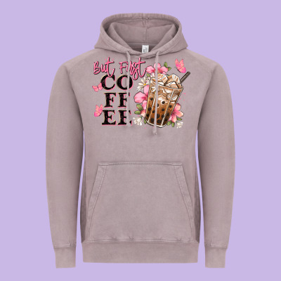 But First Coffee Floral Vintage Hoodie Designed By Jahusdesignshop