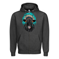 Charcoal Heather black angus indian headdress Zipper Hoodie - JahusDesignShop