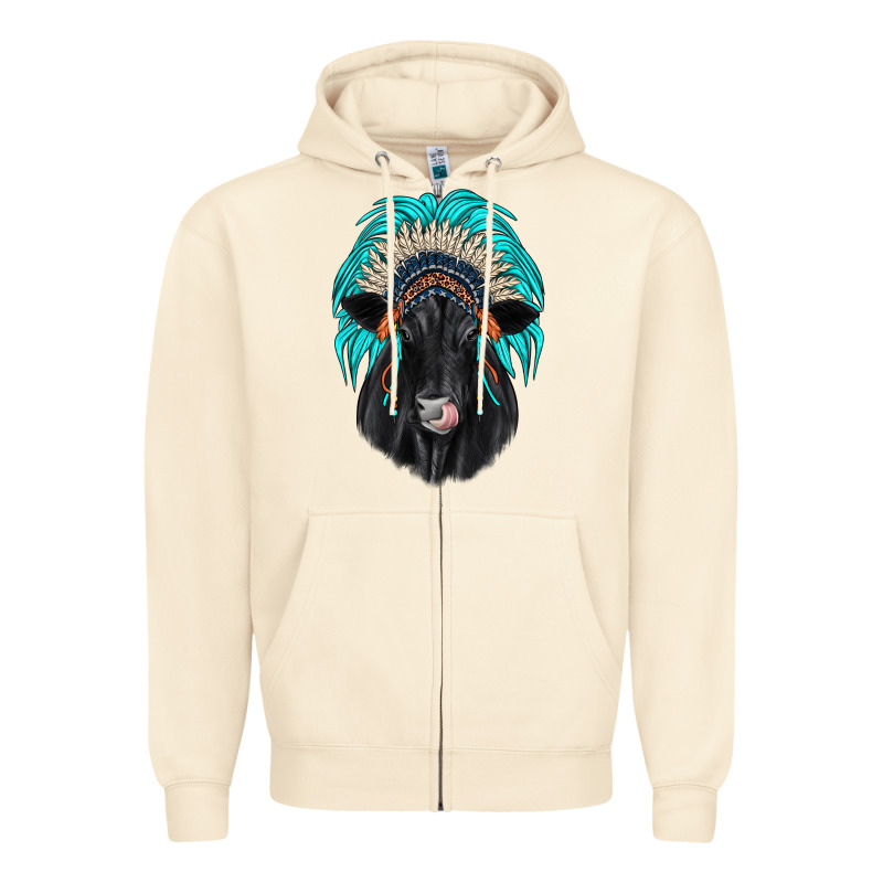 Black Angus Indian Headdress Zipper Hoodie by JahusDesignShop | Teevron