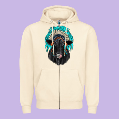 Black Angus Indian Headdress Zipper Hoodie Designed By Jahusdesignshop