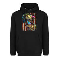 Black American Flag With Bass Fish Heavyweight Hoodie - LillyAllenDesigns