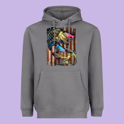 American Flag With Bass Fish Heavyweight Hoodie Designed By Lillyallendesigns
