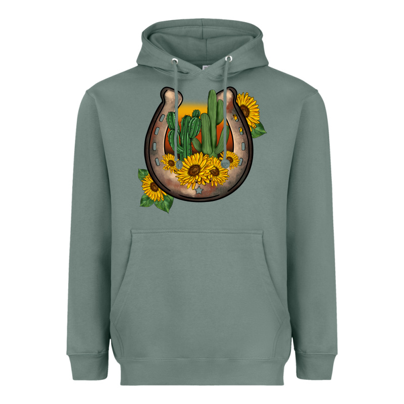 Western Horseshoe Sunflower Cactus Heavyweight Hoodie by BarkalooDesign | Teevron