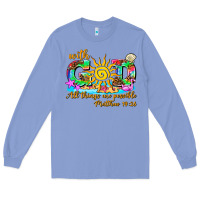 Colony Blue with god all things are possible summer Long Sleeve Tee - AdoDesignShop